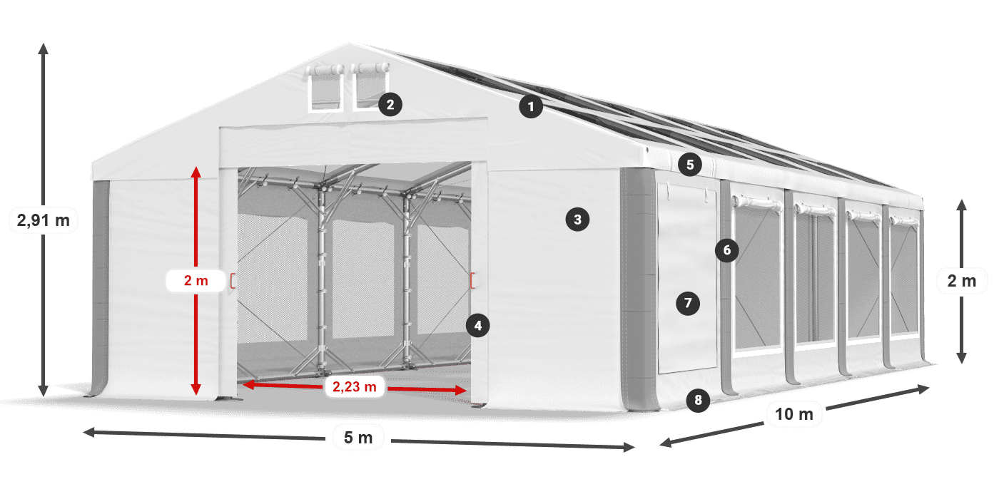 Střecha: MS T 580 PVC Stěny: SDM 500 PVC 2m legenda