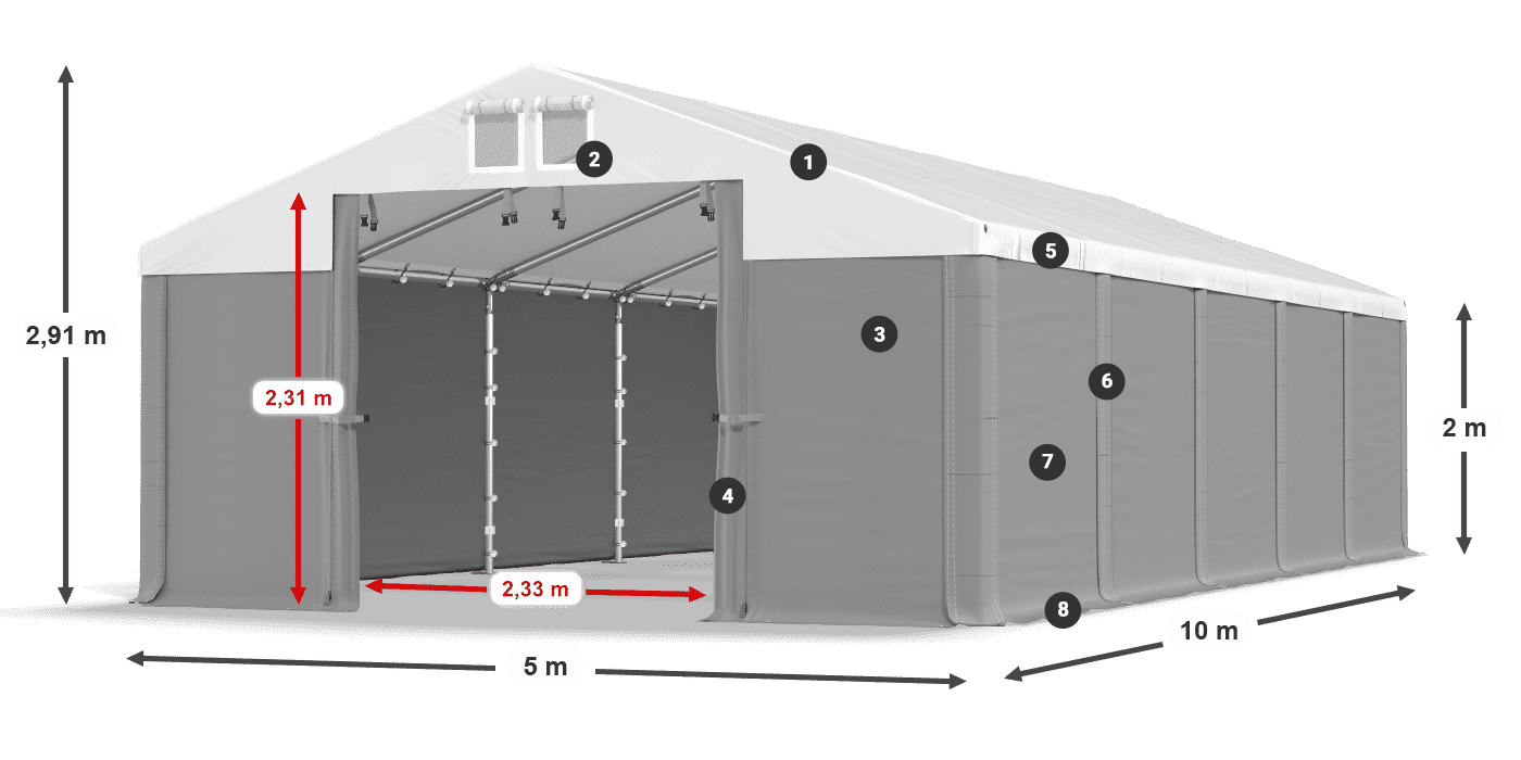 Střecha: MS 580 PVC Stěny: SD 500 PVC 2m legenda