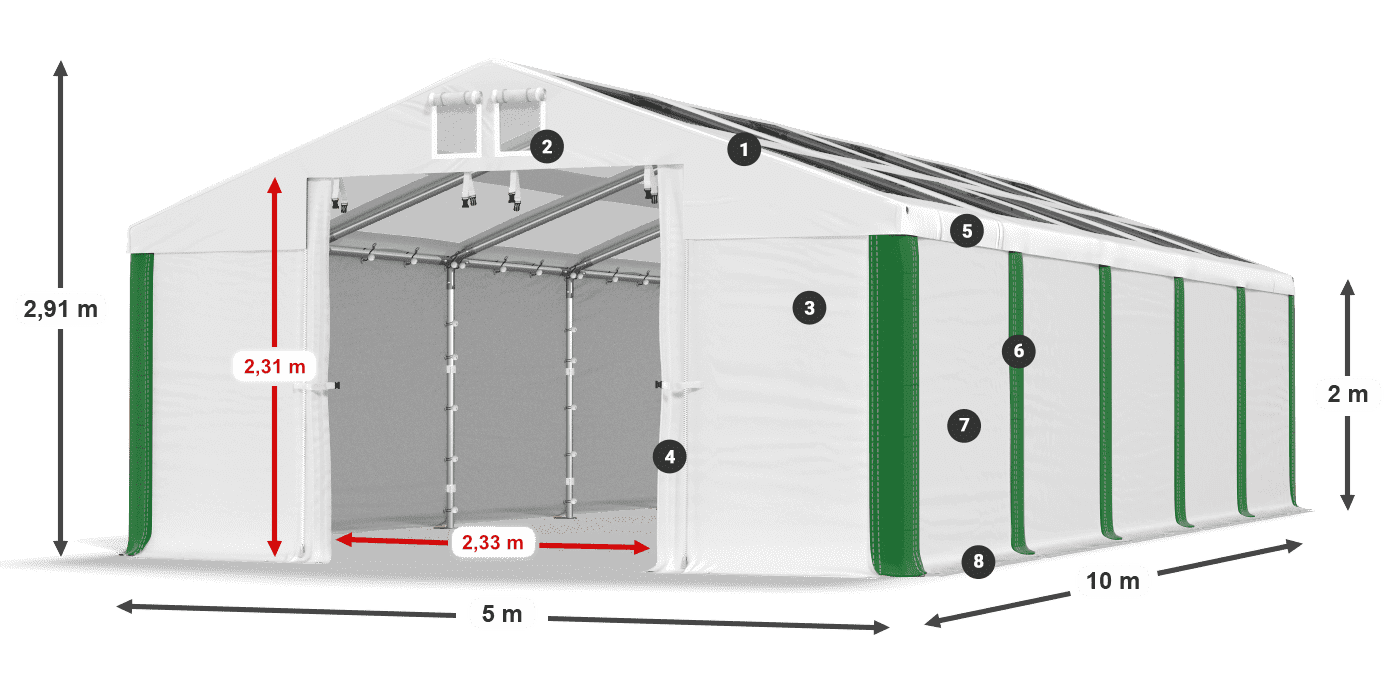 Střecha: MS T 580 PVC Stěny: SD 500 PVC 2m legenda
