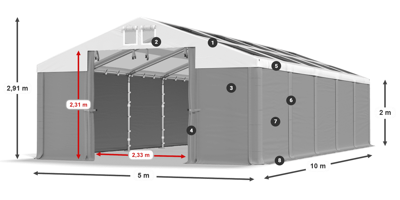 Střecha: MS T 580 PVC Stěny: SD 500 PVC 2m legenda