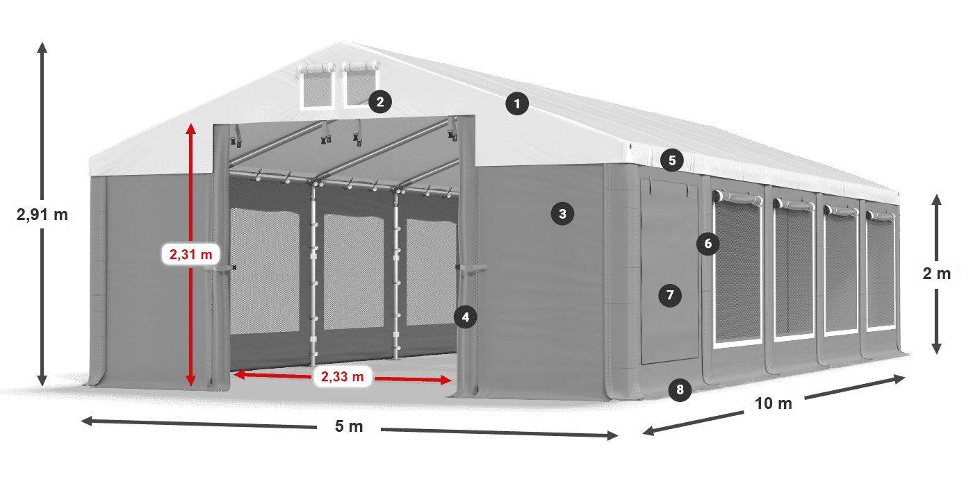 Střecha: MS 580 PVC Stěny: SD M 500 PVC 2m legenda