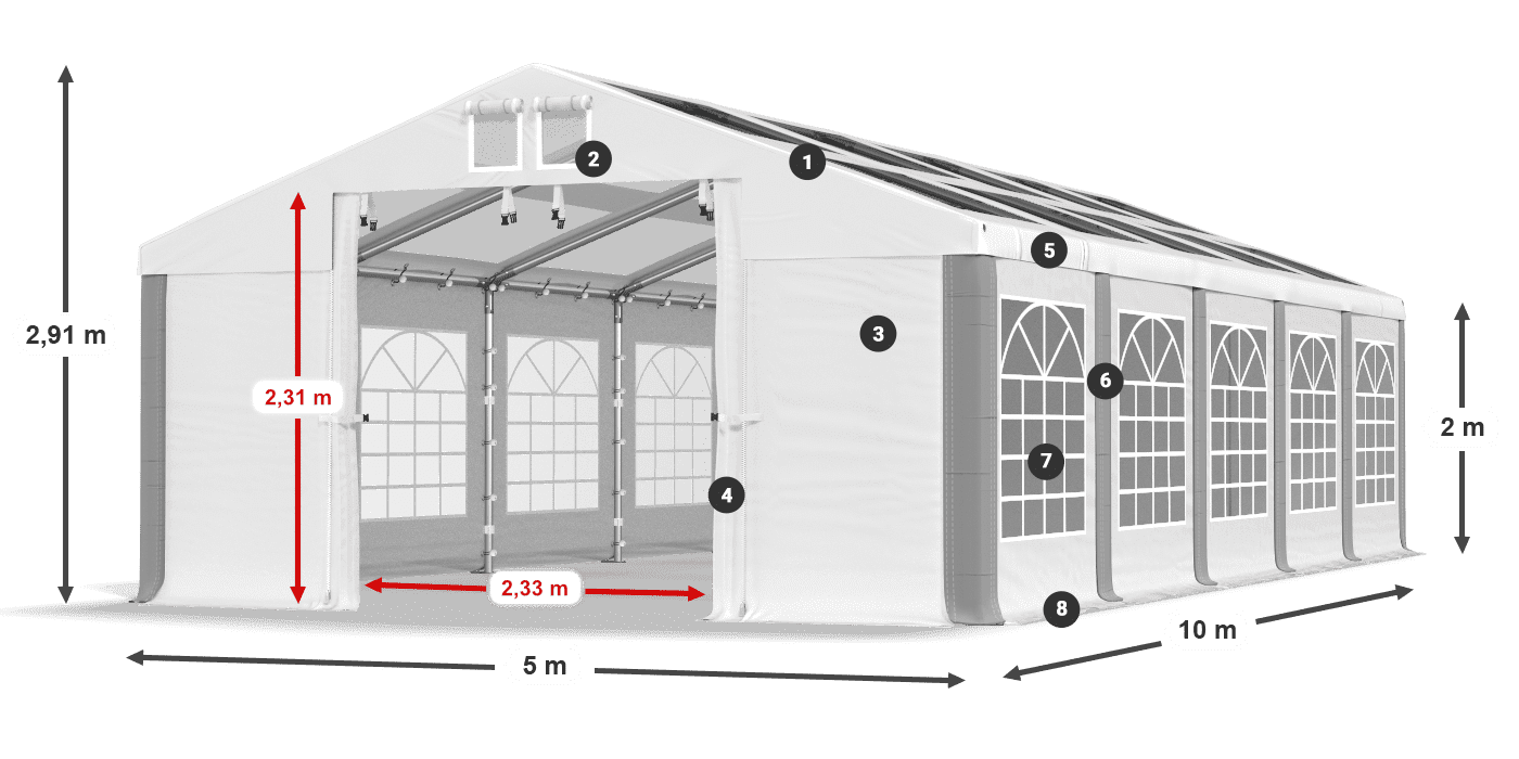 Střecha: MS 580 PVC Stěny: SD 500 PVC 2m legenda