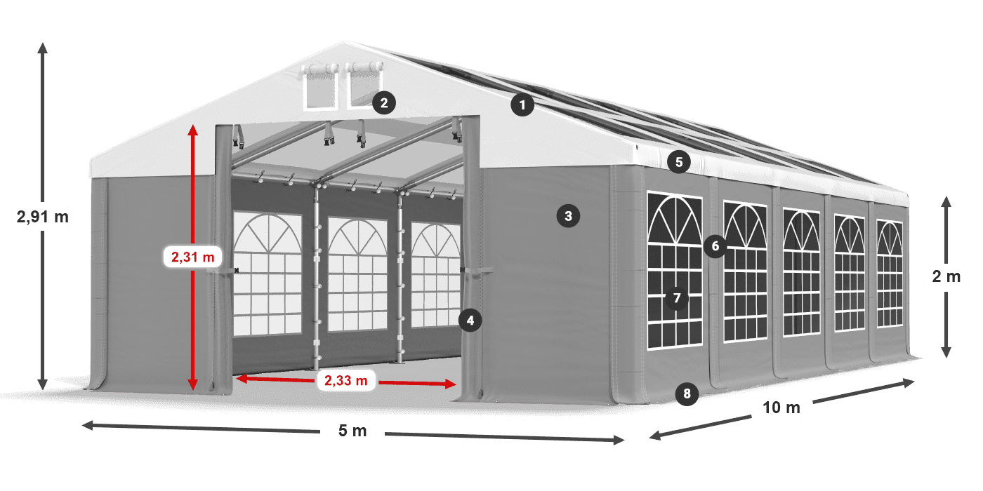 Střecha: MS 580 PVC Stěny: SD 500 PVC 2m legenda
