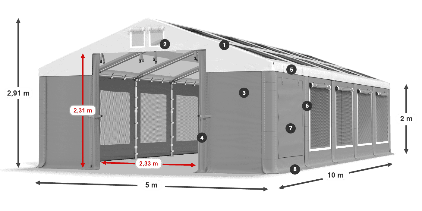 Střecha: MS T 580 PVC Stěny: SDM 500 PVC 2m legenda