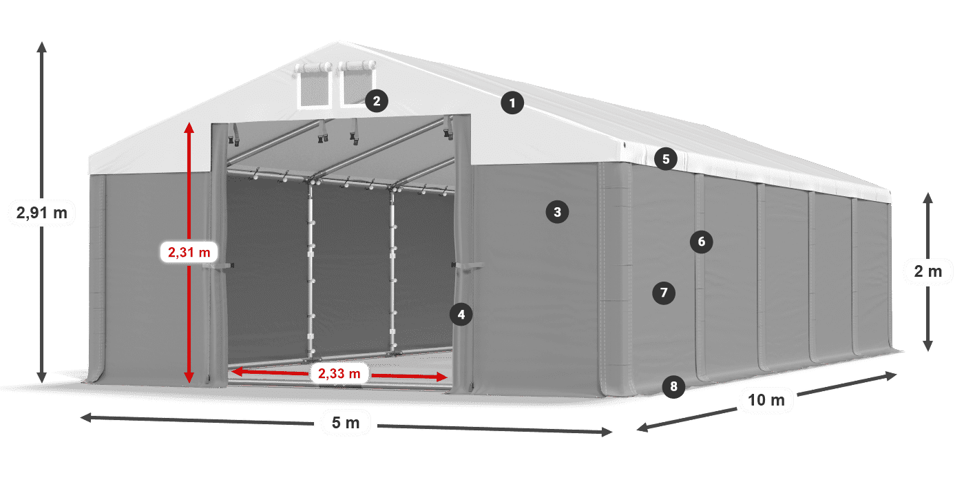 Střecha: MS 580 PVC Stěny: SD 500 PVC 2m legenda