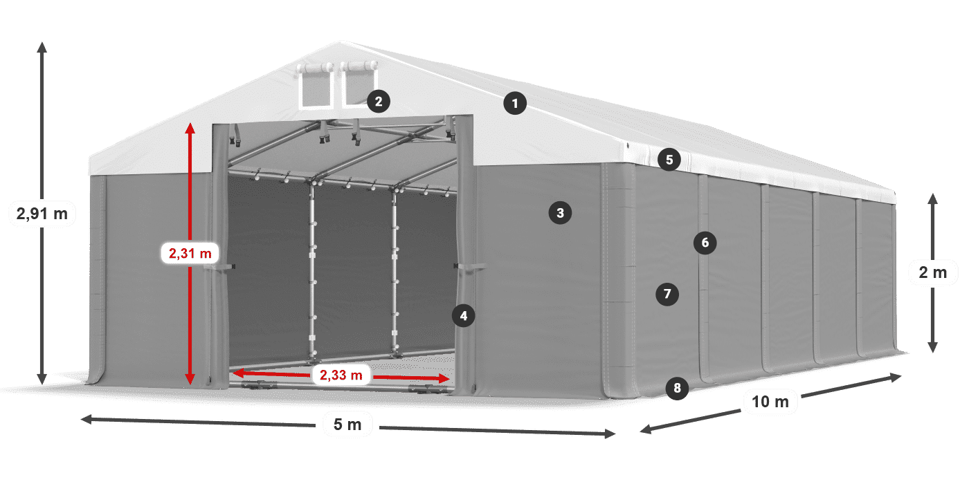 Střecha: MS 580 PVC Stěny: SD 500 PVC 2m legenda