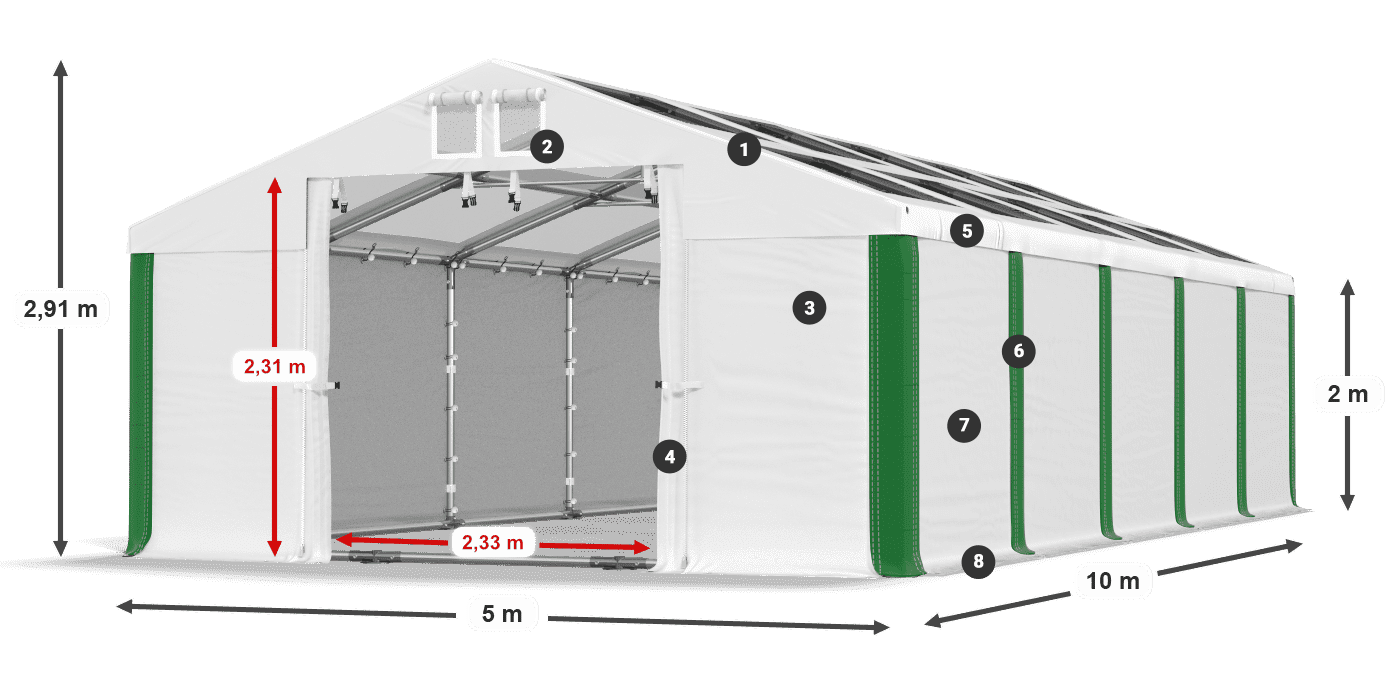 Střecha: MS T 580 PVC Stěny: SD 500 PVC 2m legenda