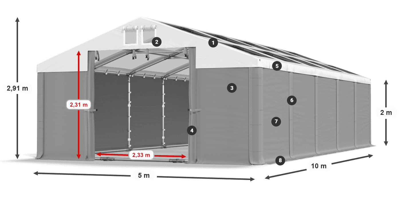 Střecha: MS T 580 PVC Stěny: SD 500 PVC 2m legenda