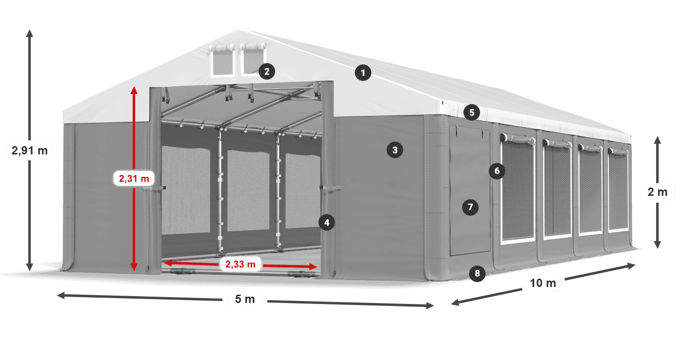 Střecha: MS 580 PVC Stěny: SD M 500 PVC 2m legenda