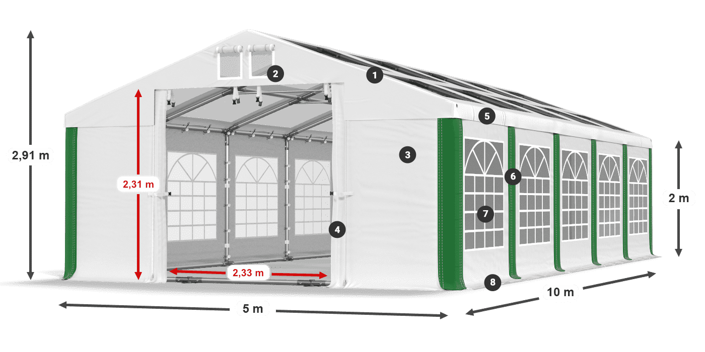 Střecha: MS 580 PVC Stěny: SD 500 PVC 2m legenda