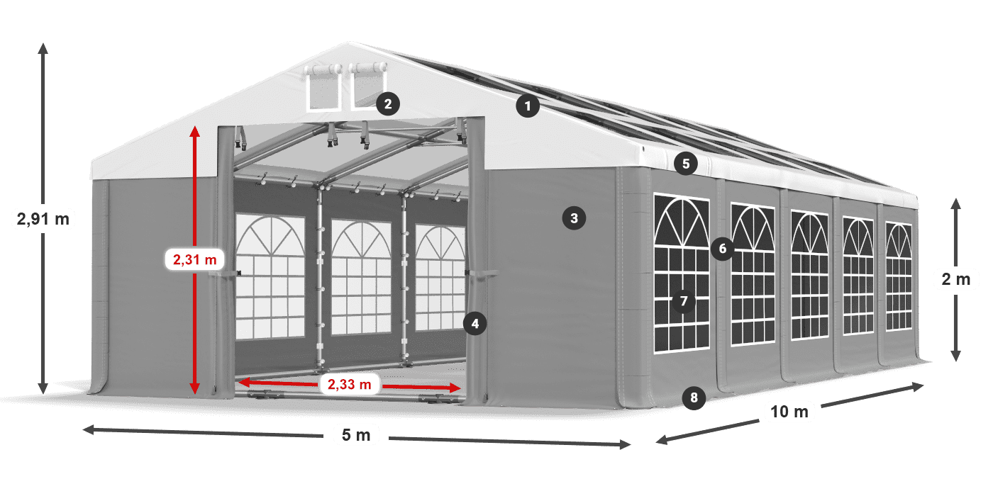 Střecha: MS 580 PVC Stěny: SD 500 PVC 2m legenda