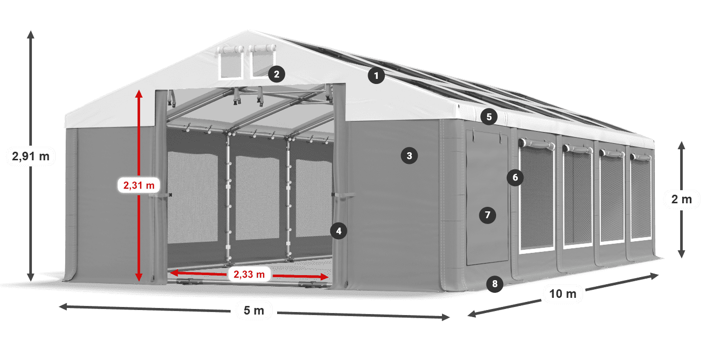 Střecha: MS T 580 PVC Stěny: SDM 500 PVC 2m legenda