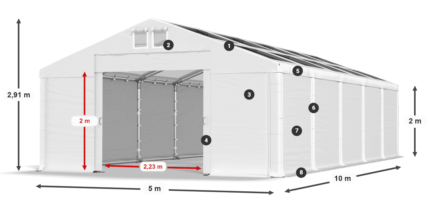 Střecha: MS T 580 PVC Stěny: SD 500 PVC 2m legenda