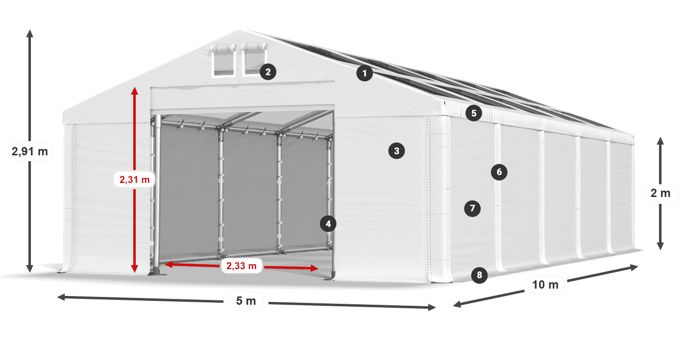 Střecha: MS T 580 PVC Stěny: SD 500 PVC 2m legenda