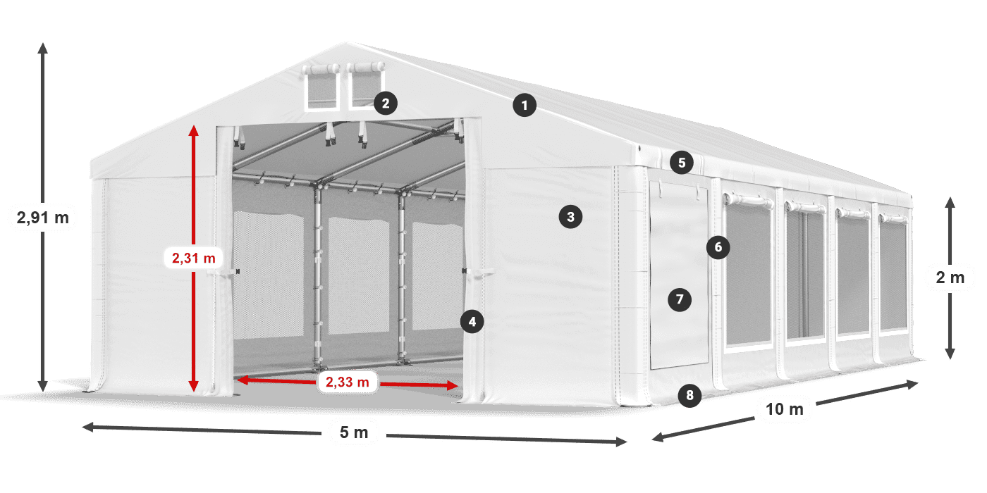 Střecha: MS 580 PVC Stěny: SD M 500 PVC 2m legenda