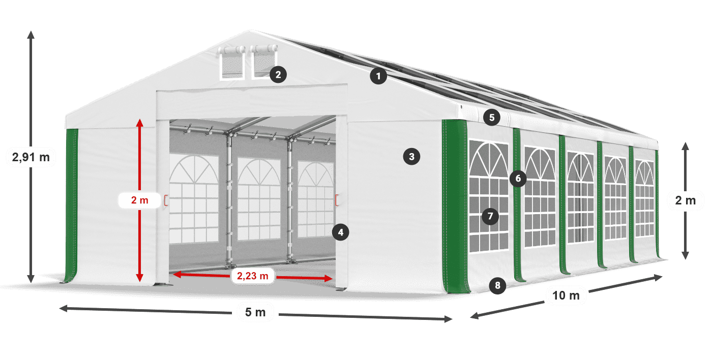 Střecha: MS 580 PVC Stěny: SD 500 PVC 2m legenda