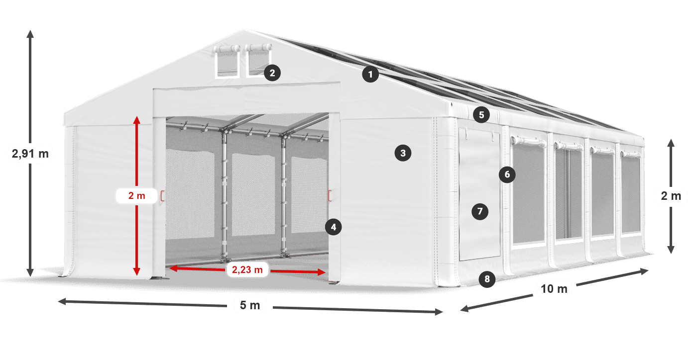 Střecha: MS T 580 PVC Stěny: SDM 500 PVC 2m legenda