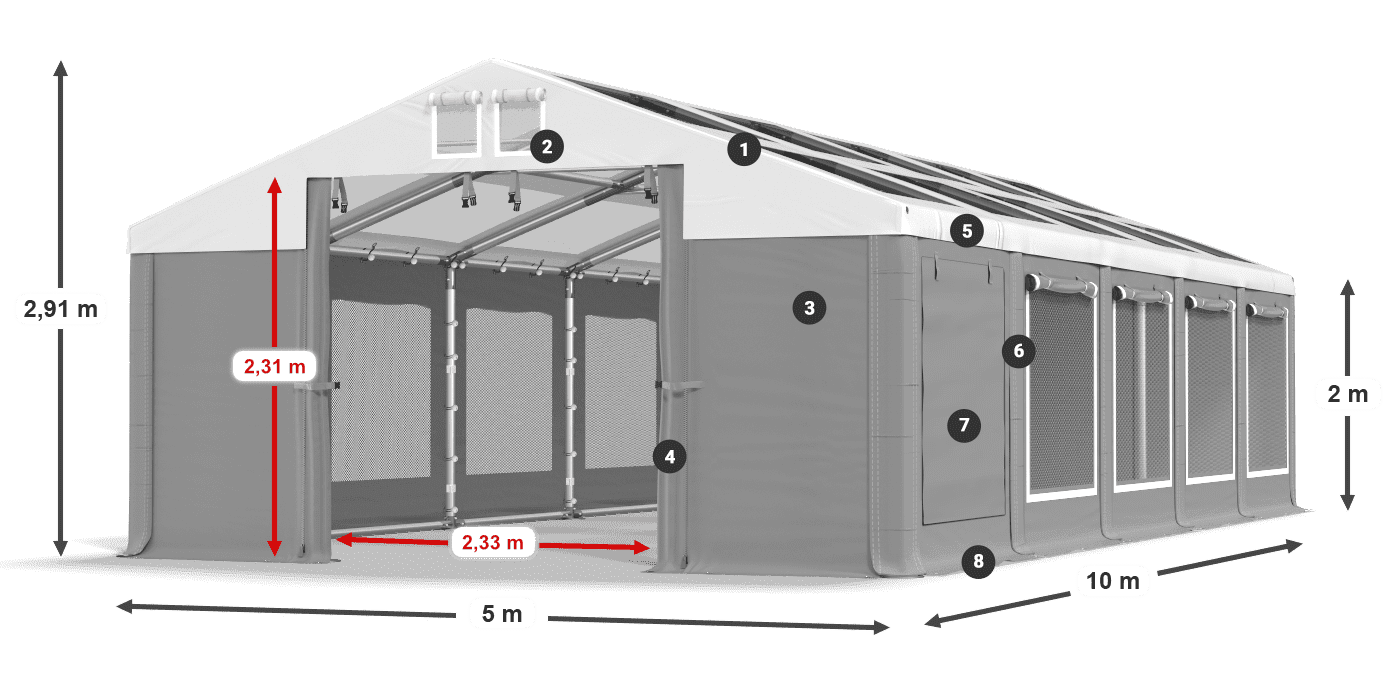 Střecha: MS T 580 PVC Stěny: SDM 500 PVC 2m legenda