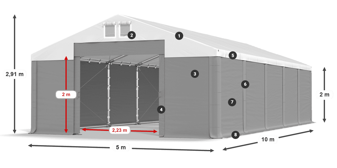 Střecha: MS 580 PVC Stěny: SD 500 PVC 2m legenda