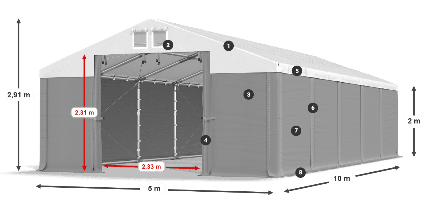 Střecha: MS 580 PVC Stěny: SD 500 PVC 2m legenda