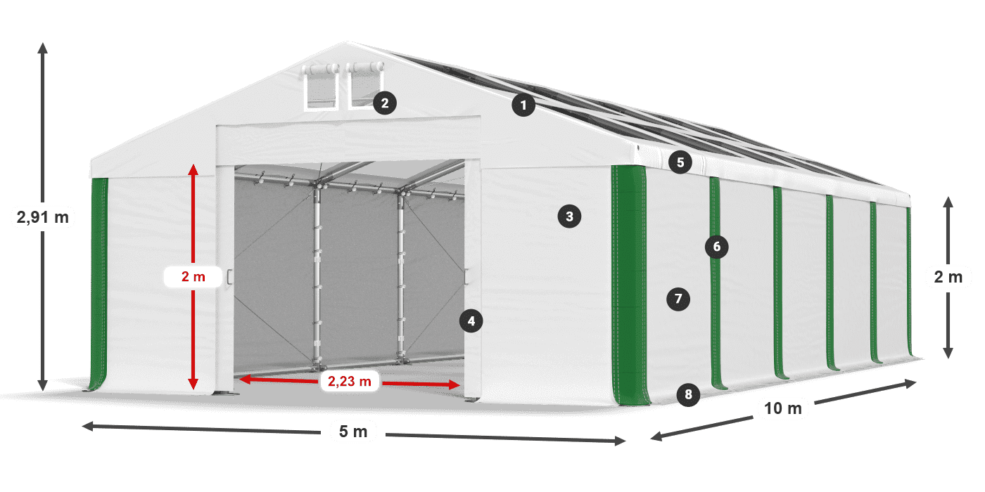 Střecha: MS T 580 PVC Stěny: SD 500 PVC 2m legenda