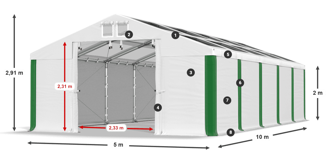 Střecha: MS T 580 PVC Stěny: SD 500 PVC 2m legenda
