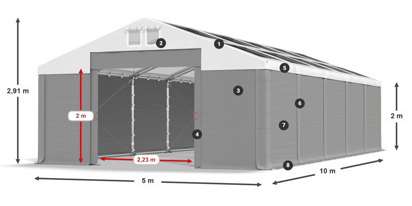 Střecha: MS T 580 PVC Stěny: SD 500 PVC 2m legenda