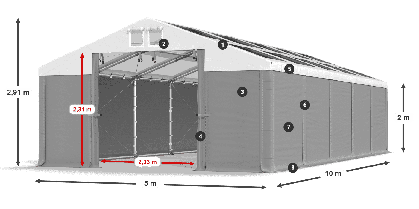 Střecha: MS T 580 PVC Stěny: SD 500 PVC 2m legenda