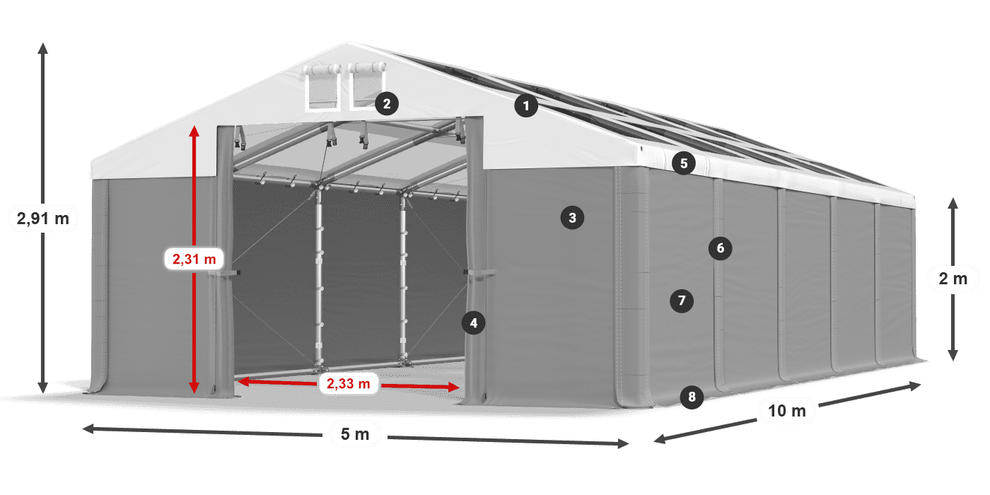 Střecha: MS T 580 PVC Stěny: SD 500 PVC 2m legenda