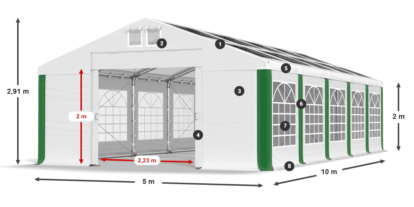 Střecha: MS 580 PVC Stěny: SD 500 PVC 2m legenda