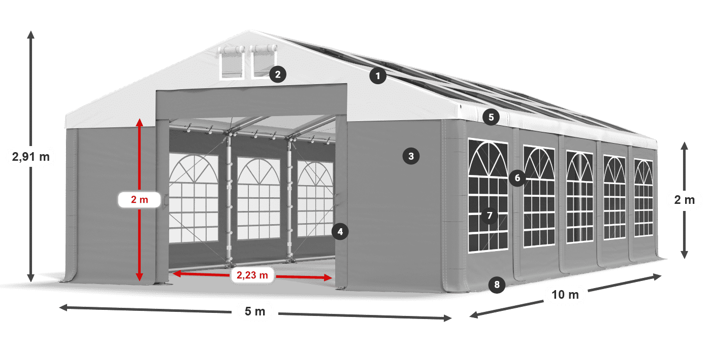 Střecha: MS 580 PVC Stěny: SD 500 PVC 2m legenda