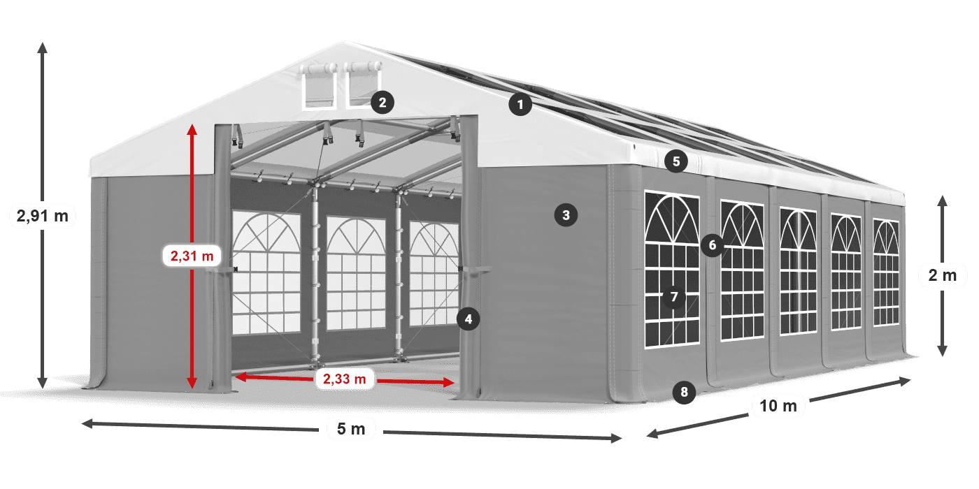 Střecha: MS 580 PVC Stěny: SD 500 PVC 2m legenda