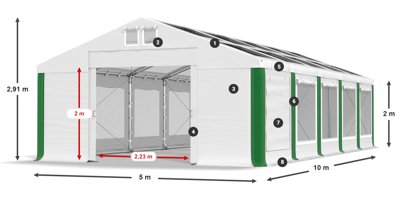 Střecha: MS T 580 PVC Stěny: SDM 500 PVC 2m legenda