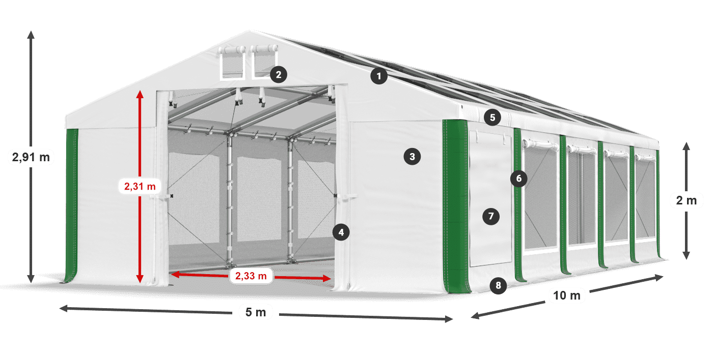 Střecha: MS T 580 PVC Stěny: SDM 500 PVC 2m legenda