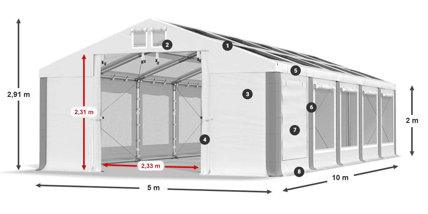 Střecha: MS T 580 PVC Stěny: SDM 500 PVC 2m legenda