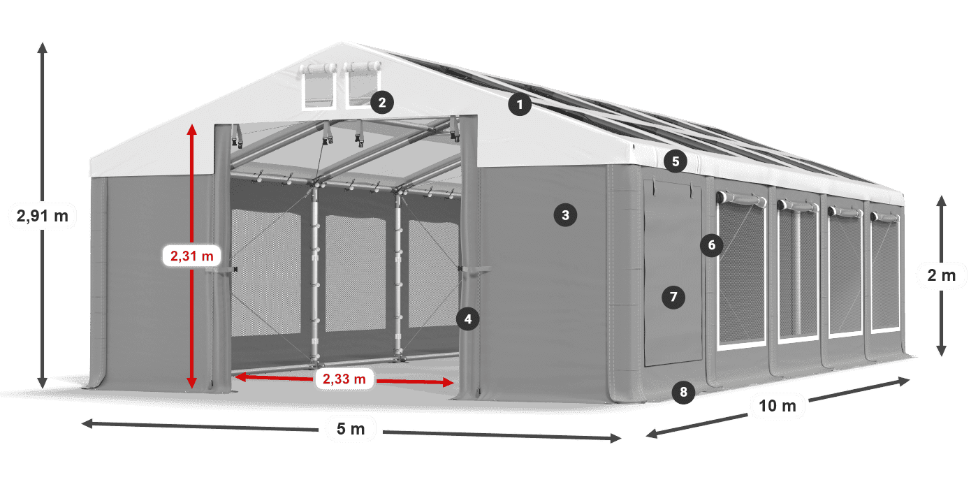 Střecha: MS T 580 PVC Stěny: SDM 500 PVC 2m legenda