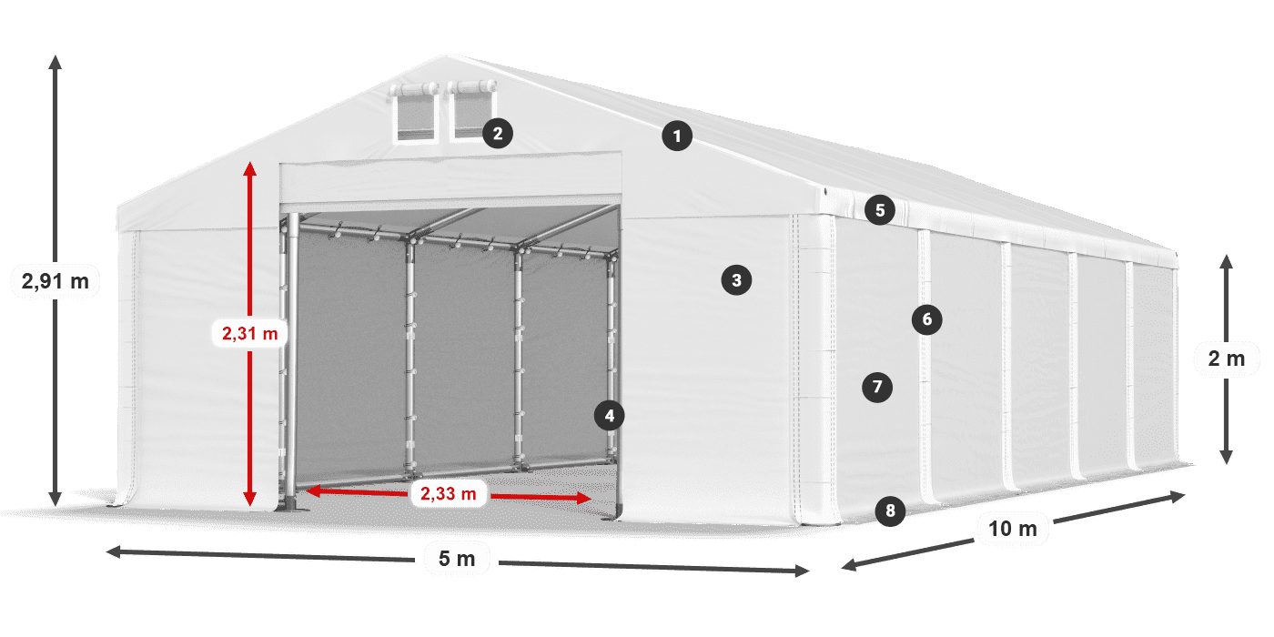 Střecha: SD 560 PVC Stěny: FR 620 PVC legenda 2m