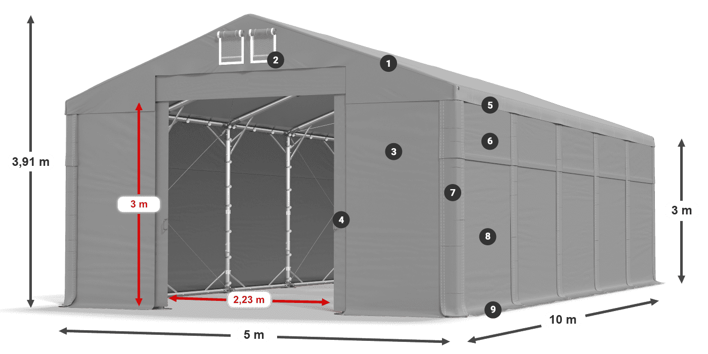 Střecha: FR 620 PVC Stěny: MS 580 PVC 3m legenda