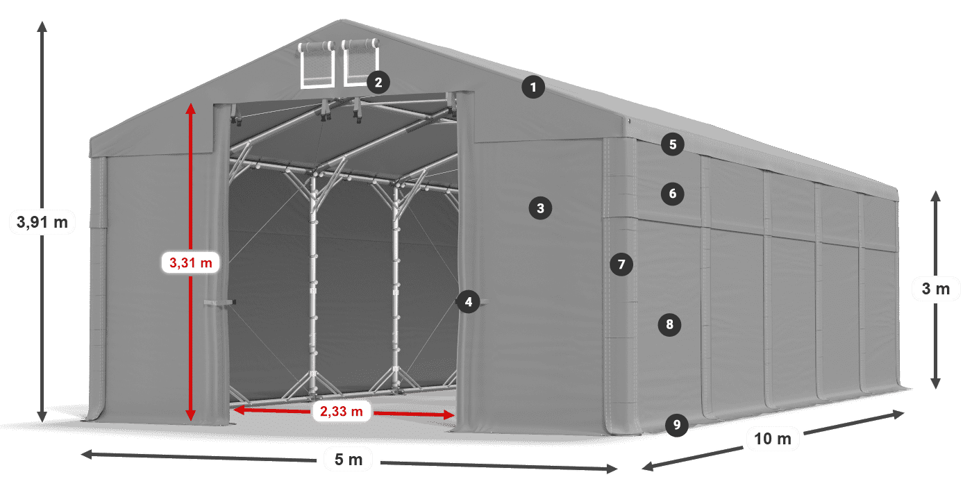 Střecha: FR 620 PVC Stěny: SD 500 PVC 3m legenda