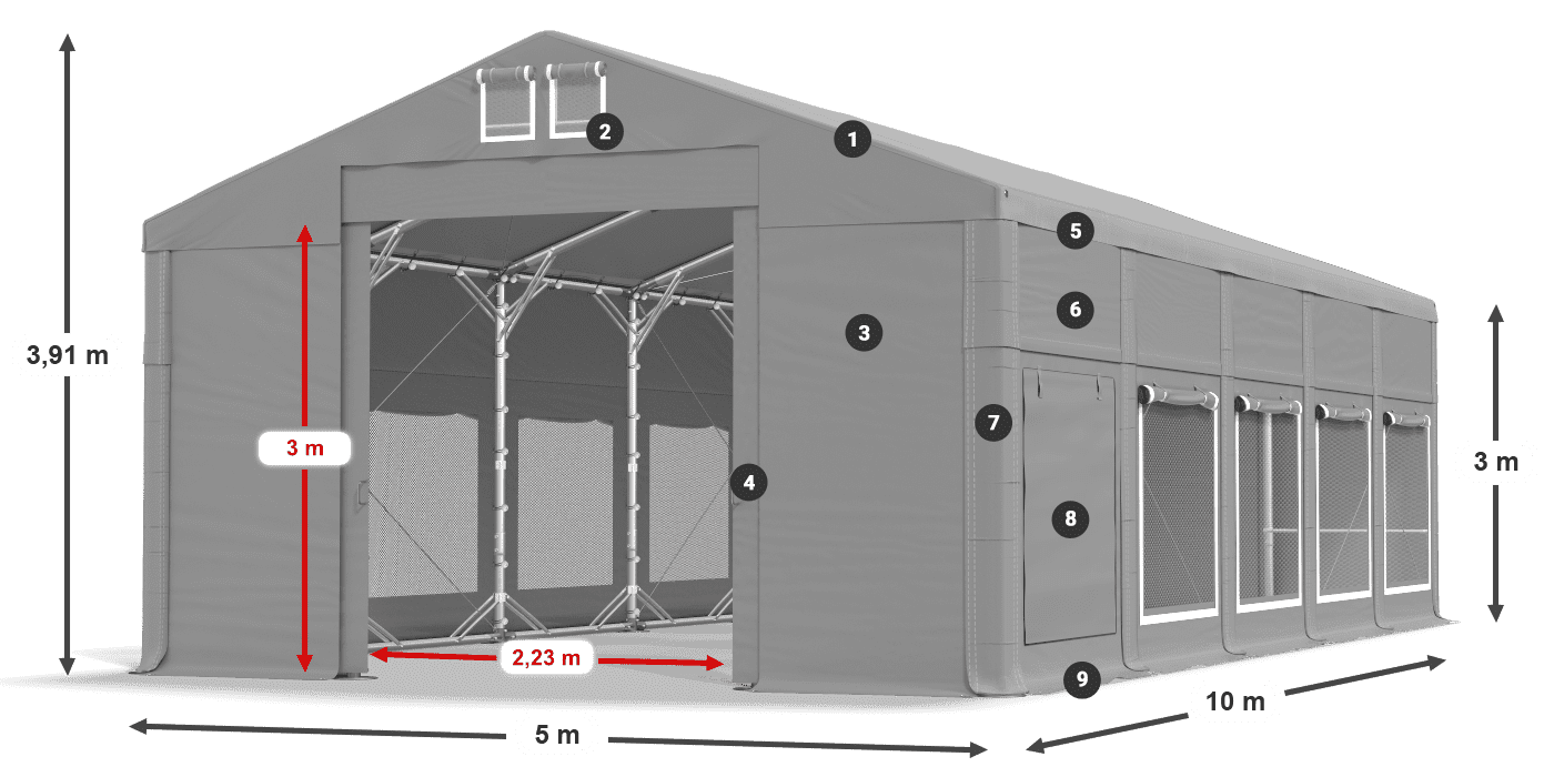 Střecha: FR 620 PVC Stěny: SD 500 PVC 3m legenda