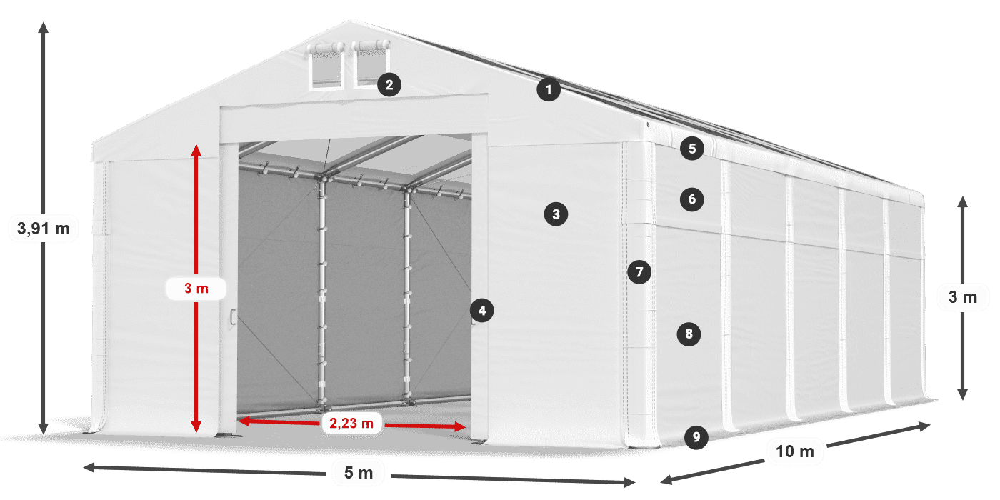 Střecha: MS T 580 PVC Stěny: FR 620 PVC 3m legenda