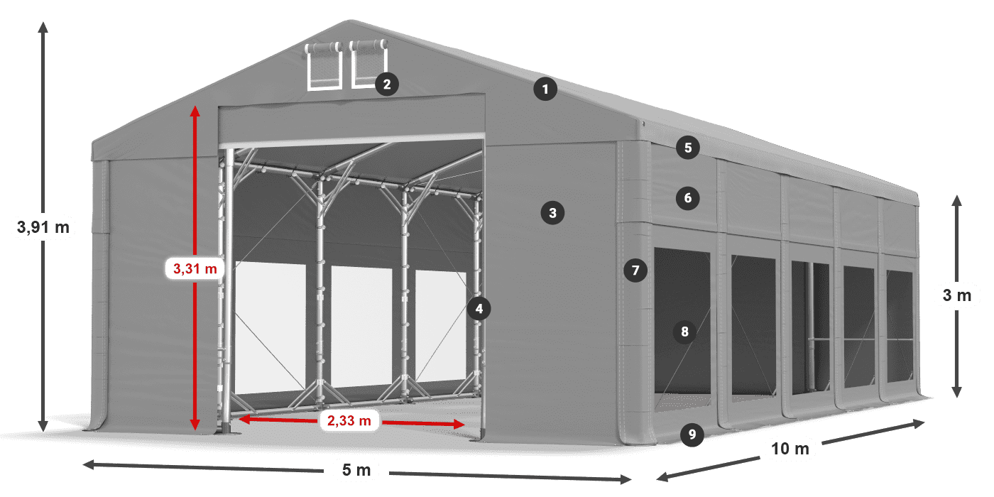 Střecha: MS 580 PVC Stěny: MS 580 PVC 3m legenda