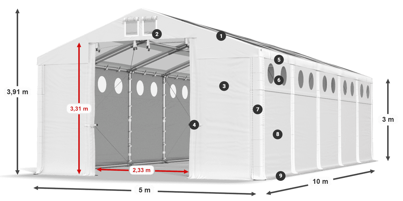 Střecha: MS T 580 PVC Stěny: MS O 580 PVC 3m legenda
