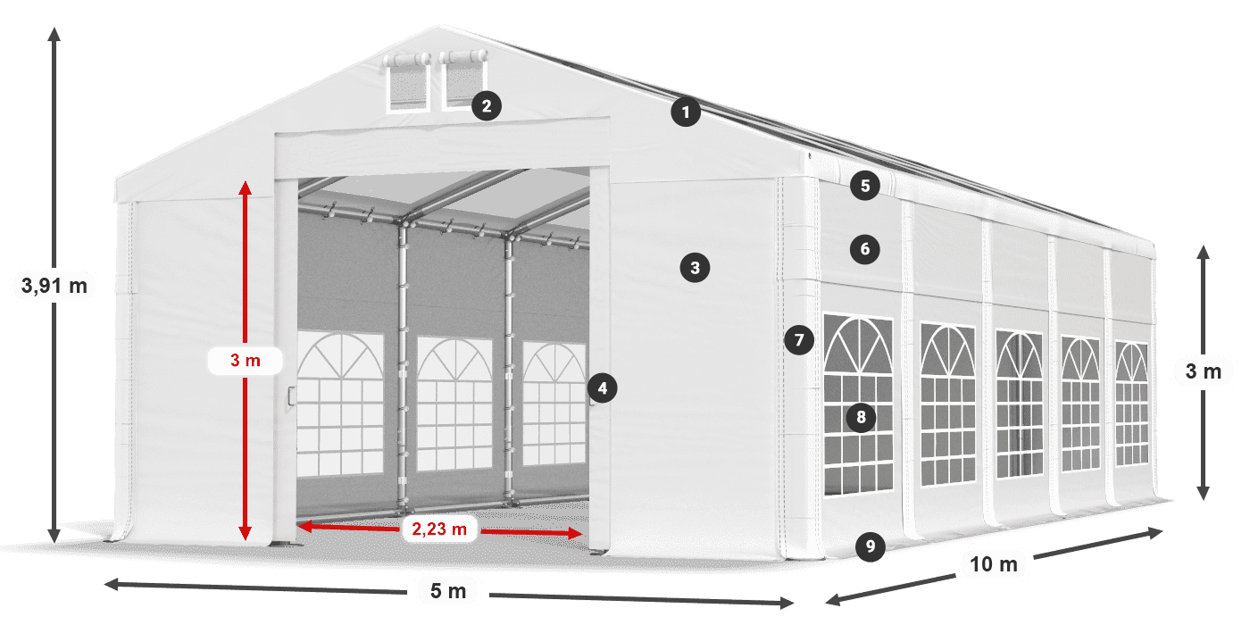 Střecha: MS T 580 PVC Stěny: SD I 500 PVC 3m legenda