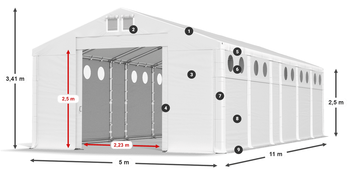 Střecha: FR 620 PVC Stěny: SD O 500 PVC 2,5 m legenda