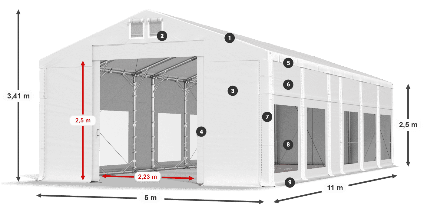 Střecha: MS 580 PVC Stěny: MS 580 PVC 2,5 m legenda