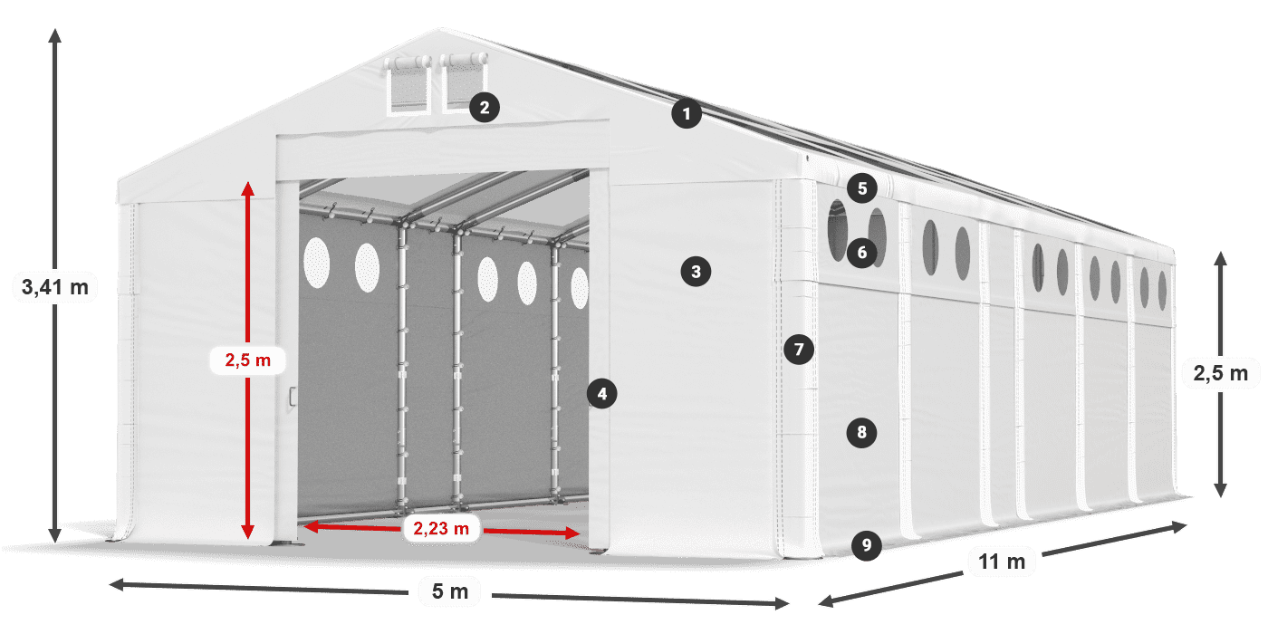 Střecha: MS T 580 PVC Stěny: MS O 580 PVC 2,5 m legenda