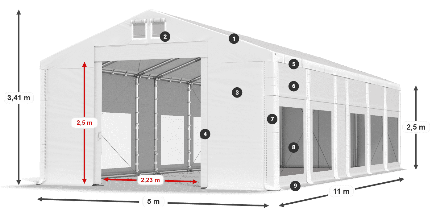 Střecha: MS 580 PVC Stěny: MS 580 PVC 2,5 m legenda
