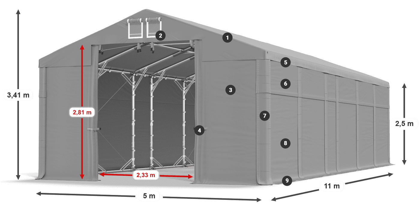 Střecha: MS 580 PVC Stěny: SD 500 PVC 2,5 m legenda