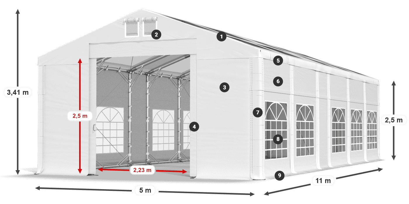 Střecha: MS 580 PVC Stěny: SD 500 PVC 2,5 m legenda